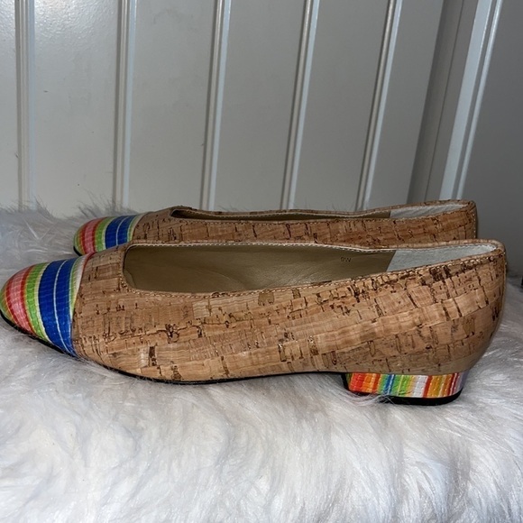 VANELI Natural Cork & Multi Color Captoe Rainbow Stripe Flat size 9 Italy - Picture 16 of 17